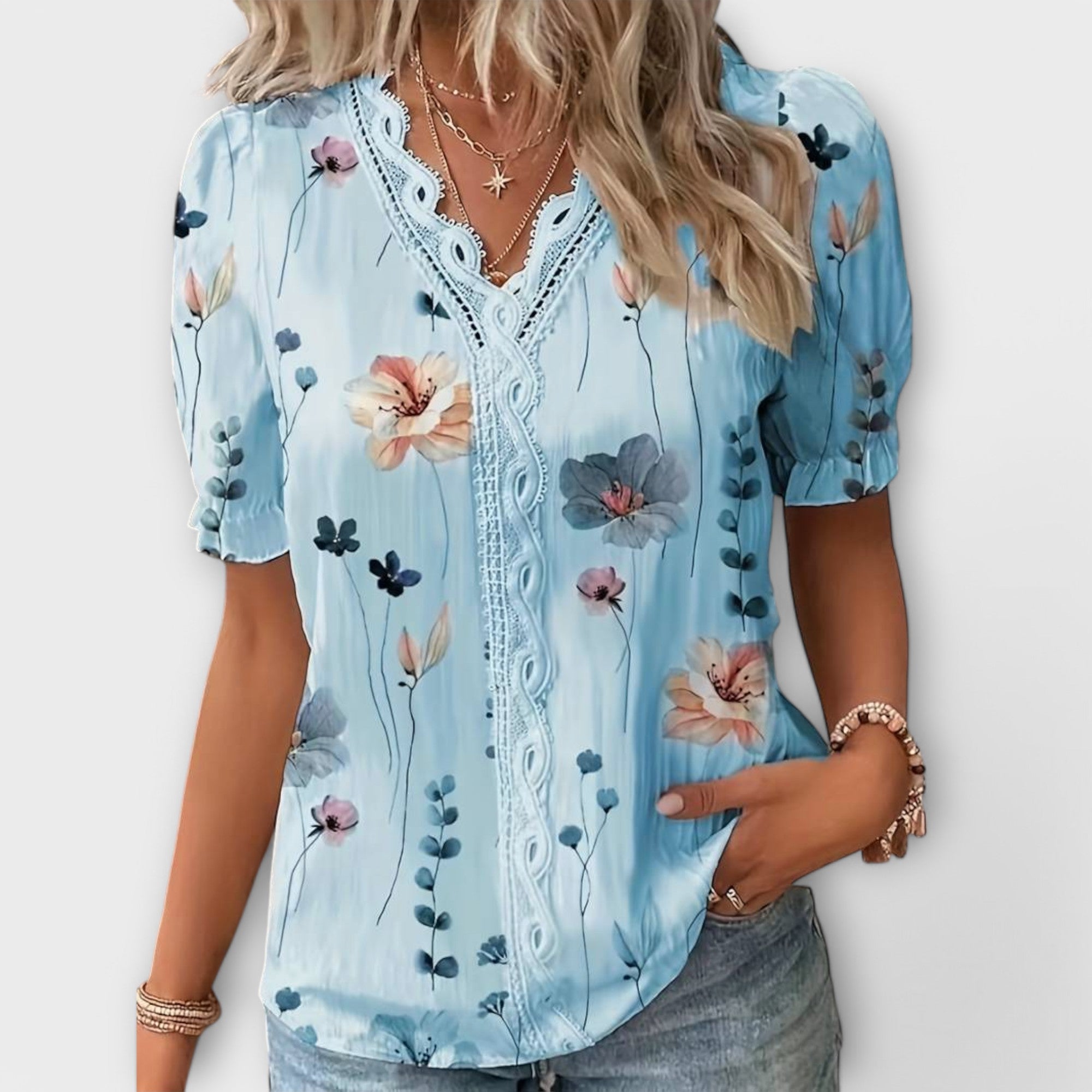 Emily - Fashionabel Bluse med V-udskæring