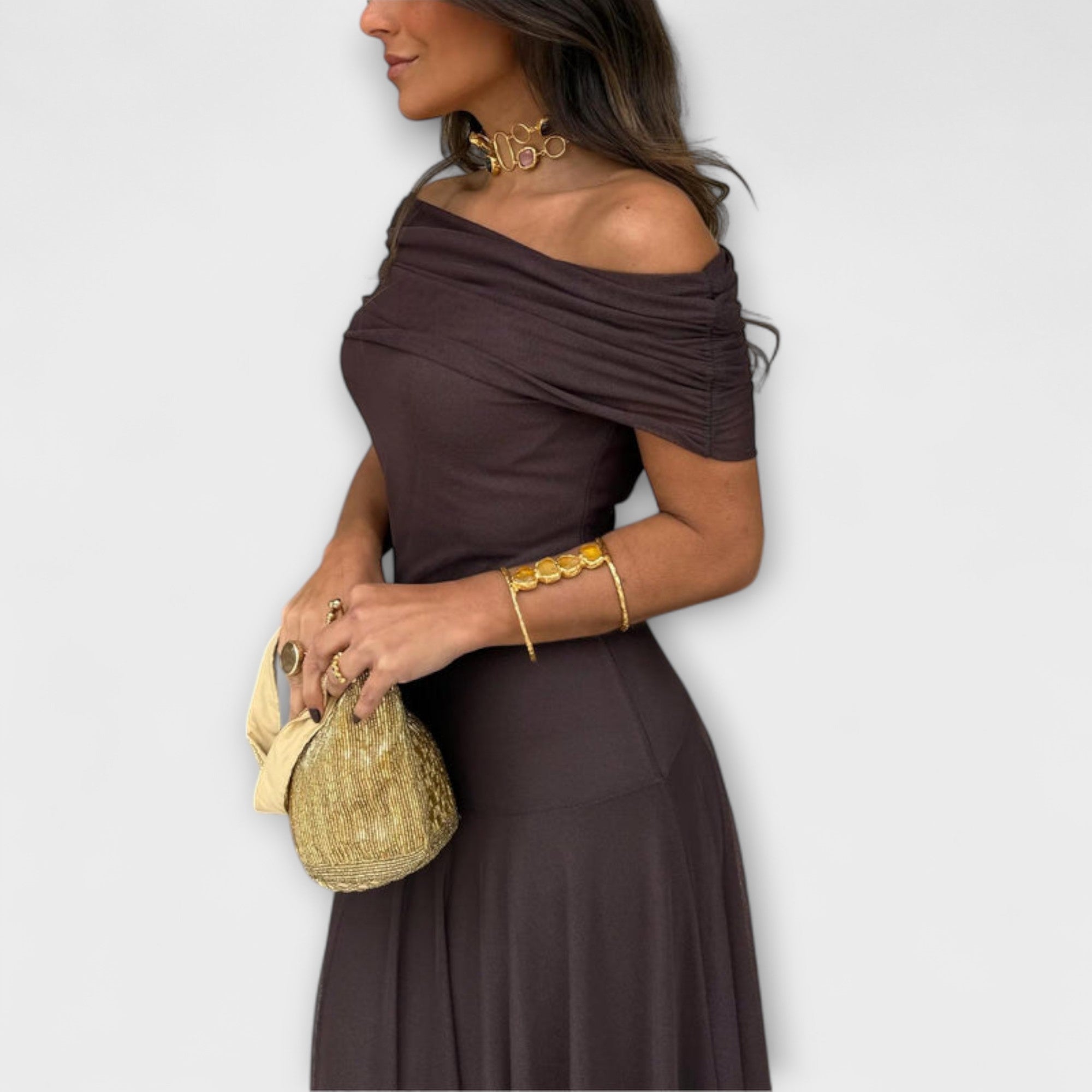 Eng - Toledo One-Shoulder Mesh Maxi Kjole