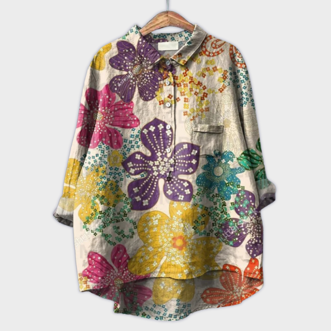 Magdalena - Håndlavet Kvindebluse med Blomsterdesign