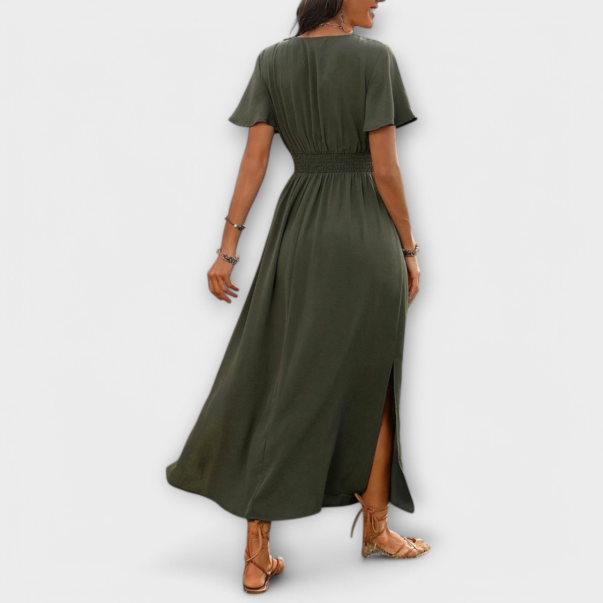 Heather - Elegant Boho Kjole med V-Hals og Lange Ærmer