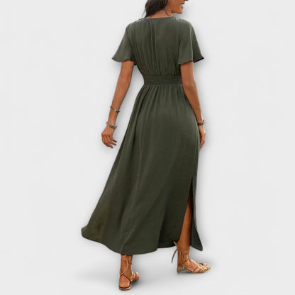 Heather - Elegant Boho Kjole med V-Hals og Lange Ærmer