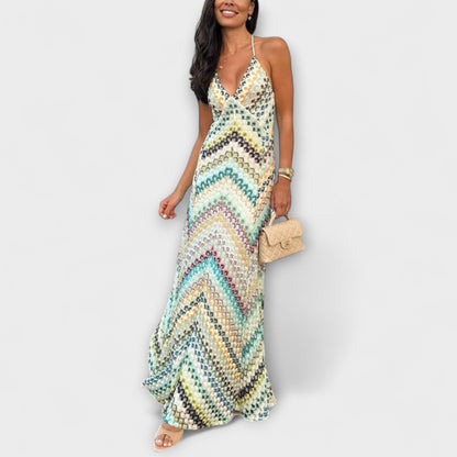 Remi - Missoni Farverig Houndstooth Mønster Maxi Kjole