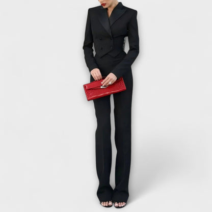 Noa - Sort Perle-Embellished Rygfri Kort Blazer Sæt