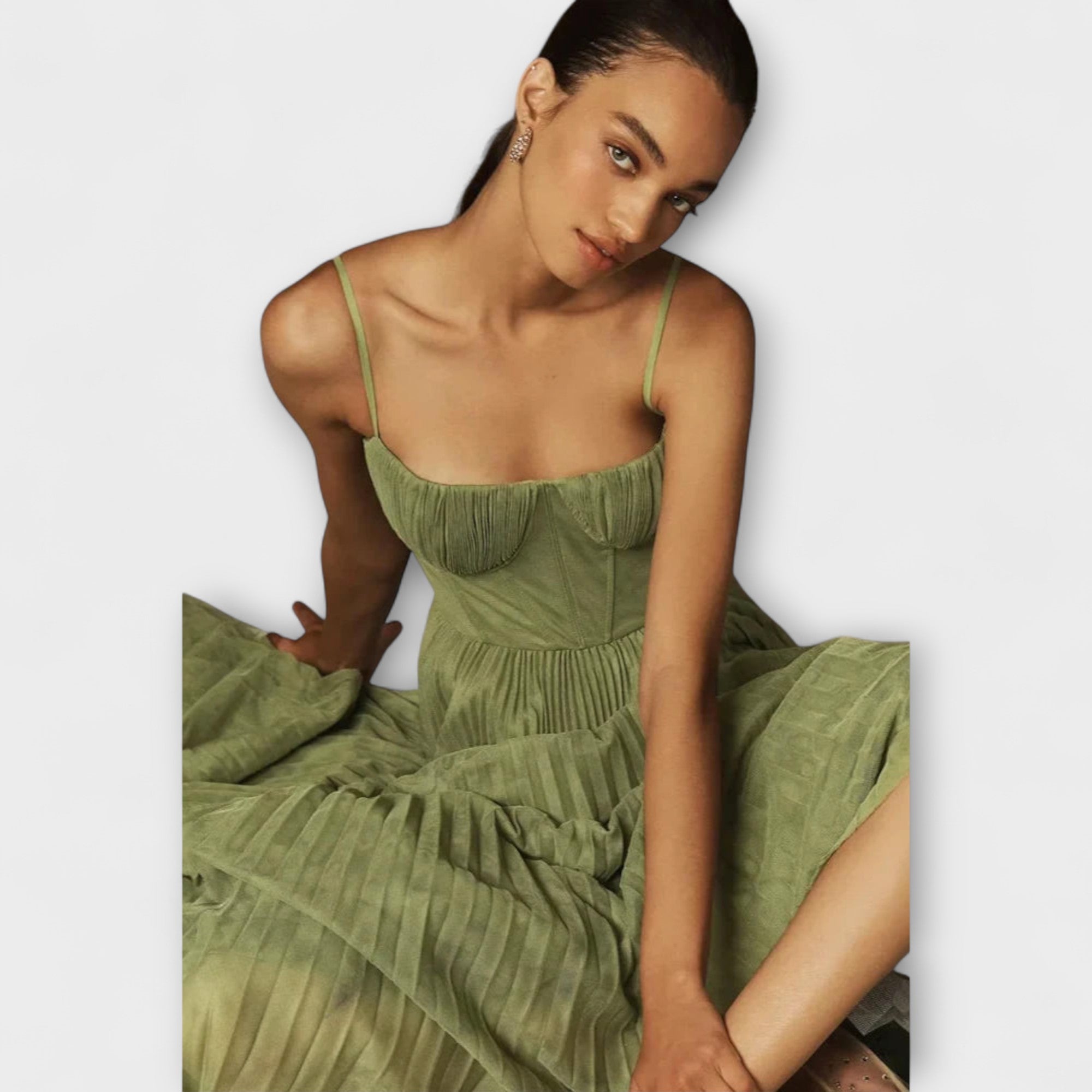 Marilyn - Midi Tulle Plisseret Nederdel Kjole med Bustier Design