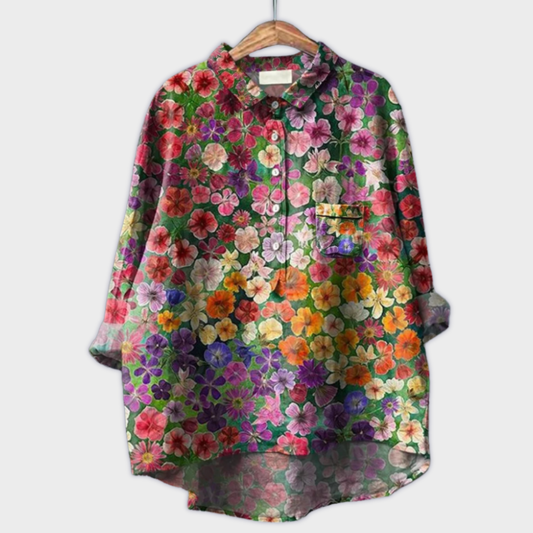 Magdalena - Håndlavet Kvindebluse med Blomsterdesign