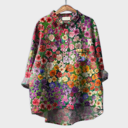 Magdalena - Håndlavet Kvindebluse med Blomsterdesign