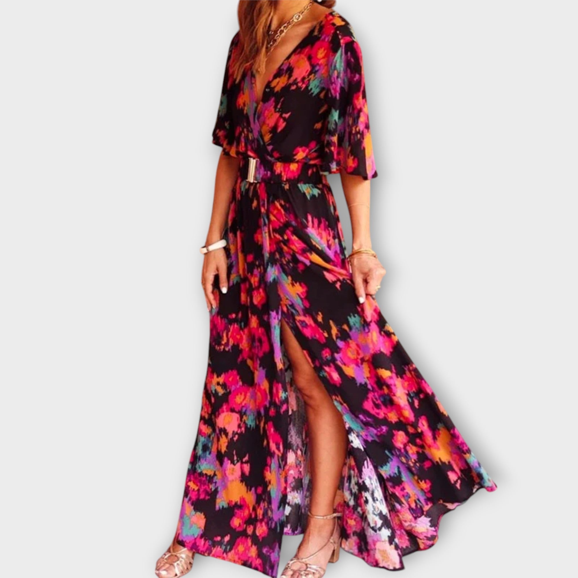 Sabine - Stilfuld Wrap Maxi Kjole med Flydende Design