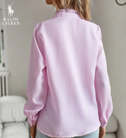 R. Lauren Ruffled Button-Up Skjorte – Blødt Teksturere Fit