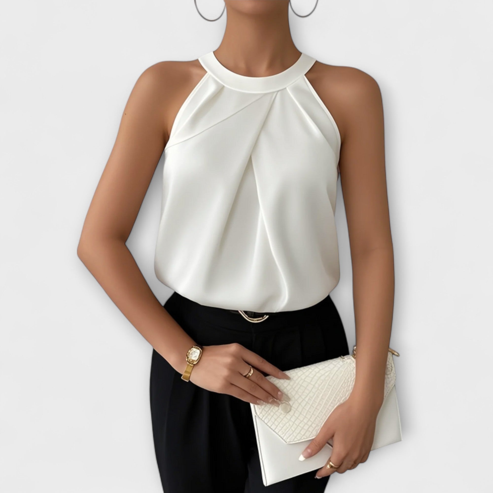 Skye - Chic Satin Bluse med Off-Shoulder Design