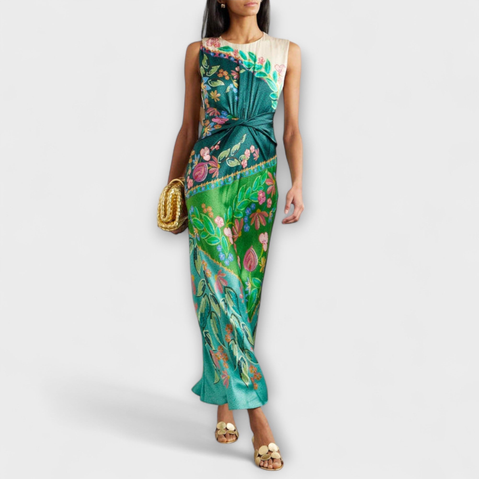 Aisling - Elegant Twisted Draped Floral Maxi Kjole