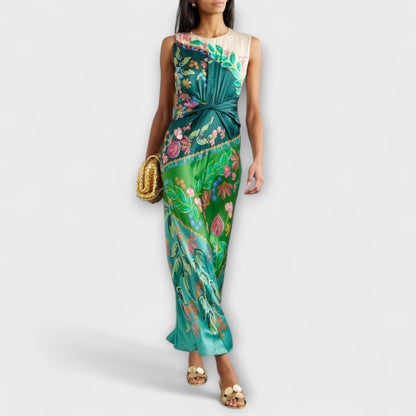 Aisling - Elegant Twisted Draped Floral Maxi Kjole