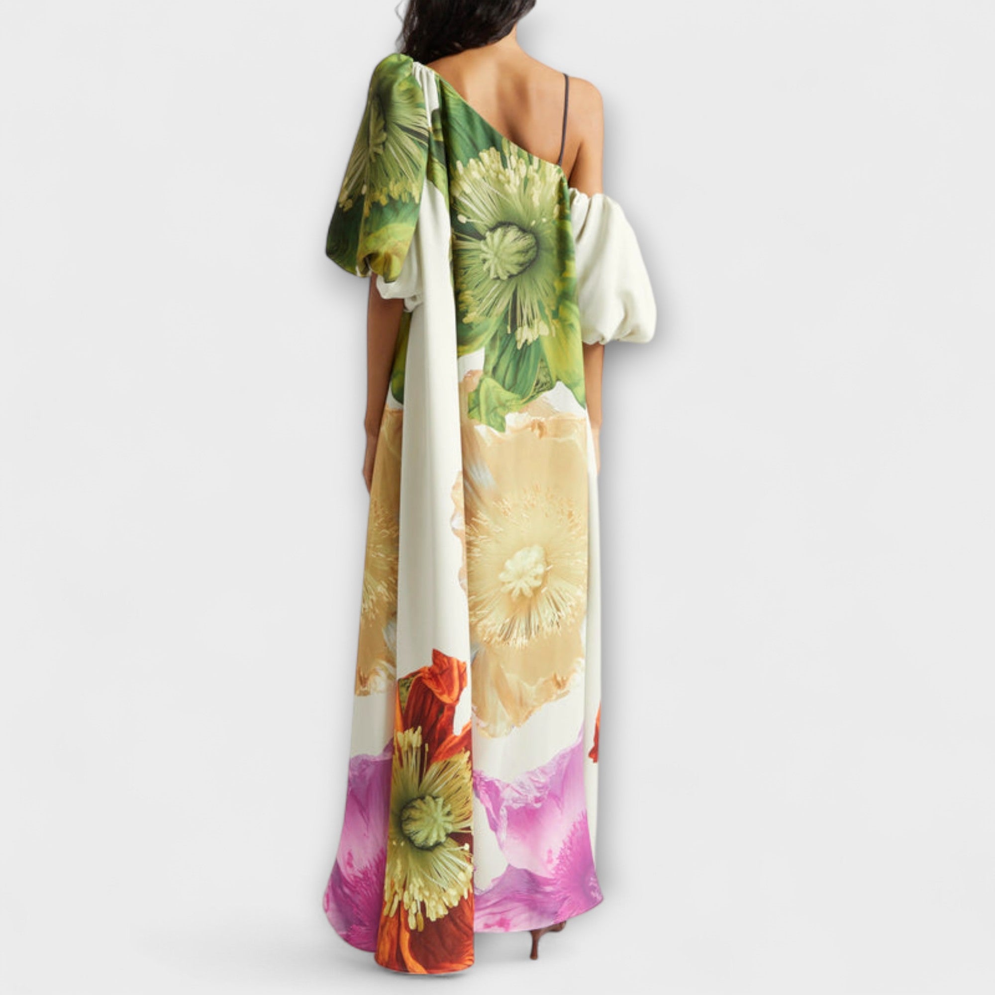 Melodi - Asymmetrisk Blomster Maxi Kjole