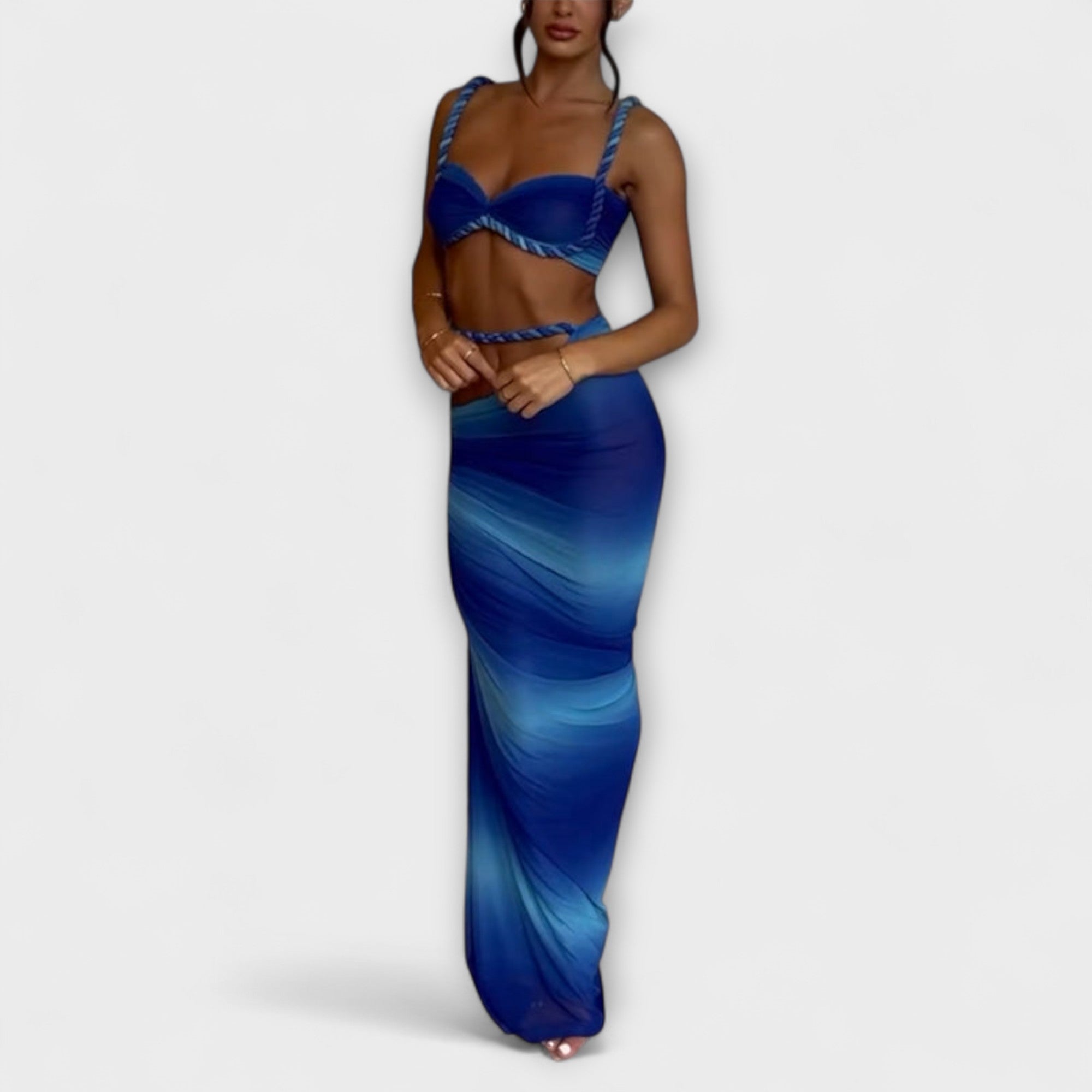 Jane - Stilfuld Gradient Flet Crop Top & Overskirt Duo