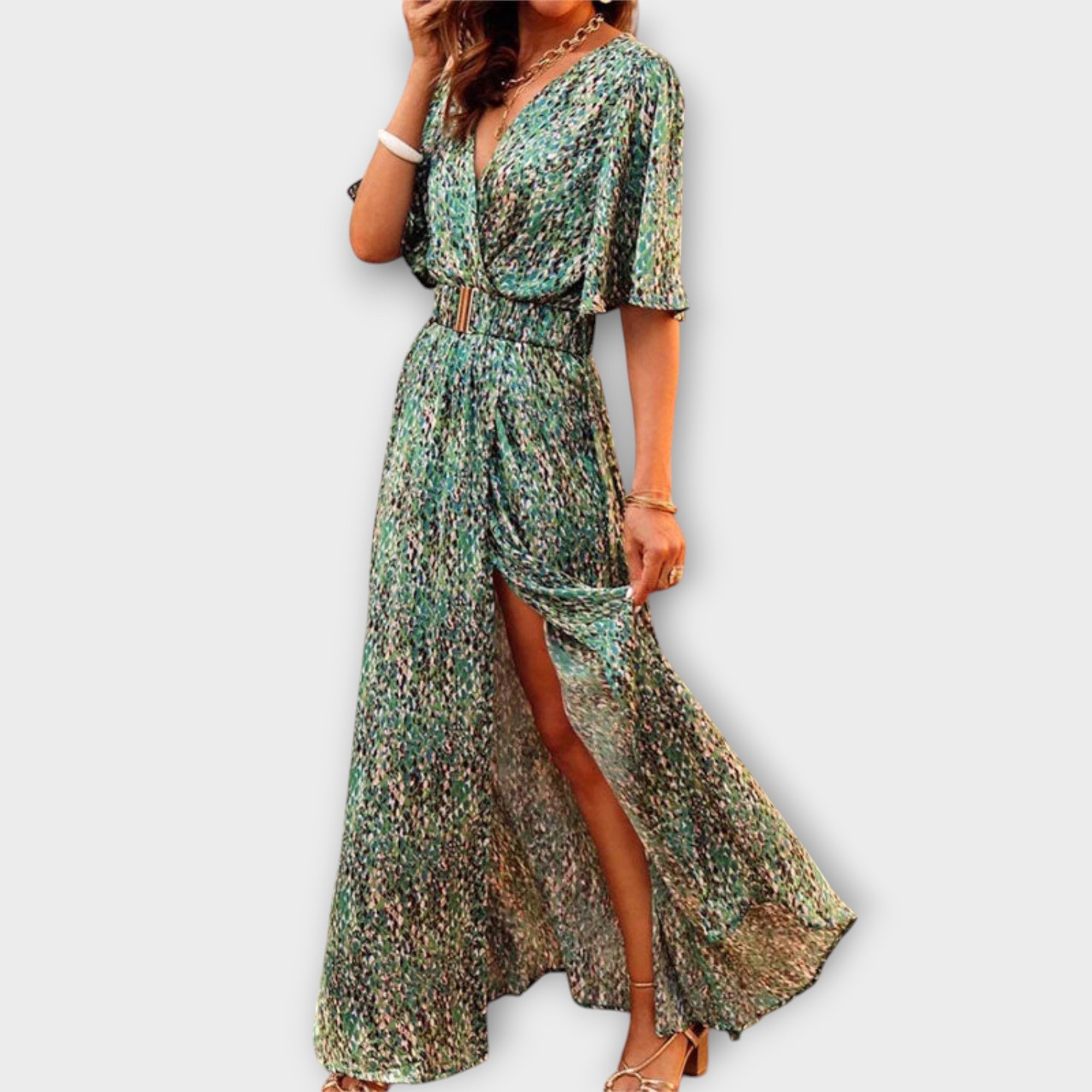 Sabine - Stilfuld Wrap Maxi Kjole med Flydende Design