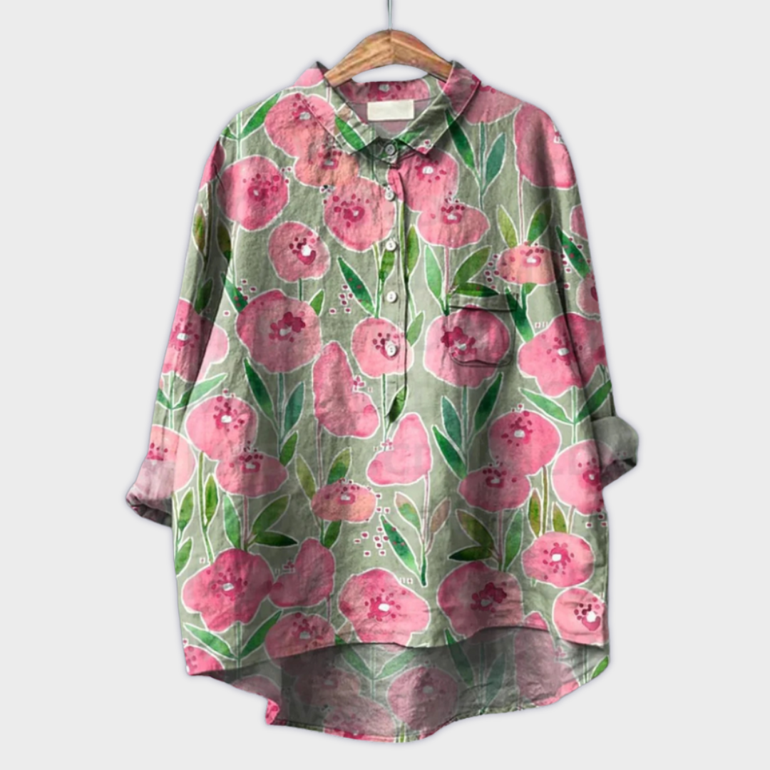 Magdalena - Håndlavet Kvindebluse med Blomsterdesign