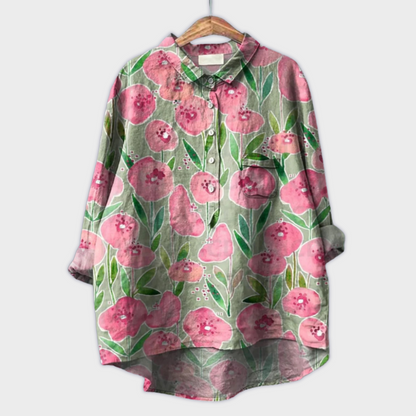 Magdalena - Håndlavet Kvindebluse med Blomsterdesign
