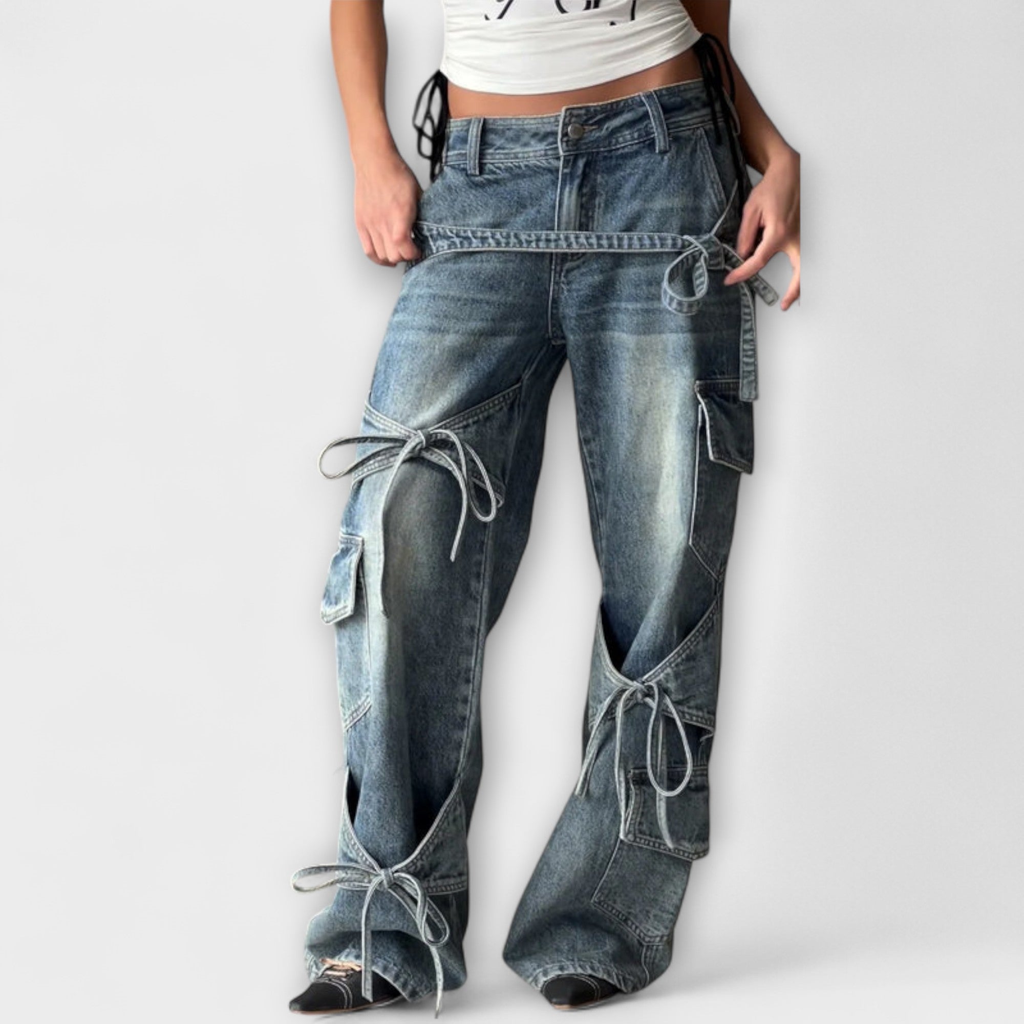 Paloma - Utility Denim Jeans med Knude Detalje