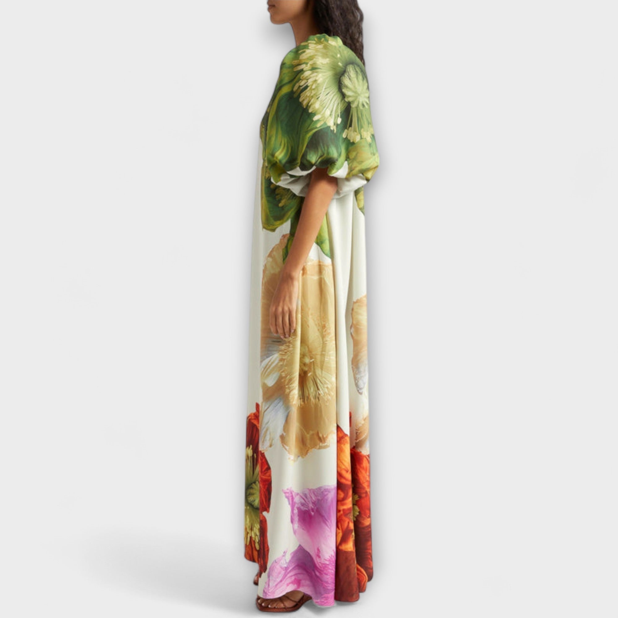 Melodi - Asymmetrisk Blomster Maxi Kjole