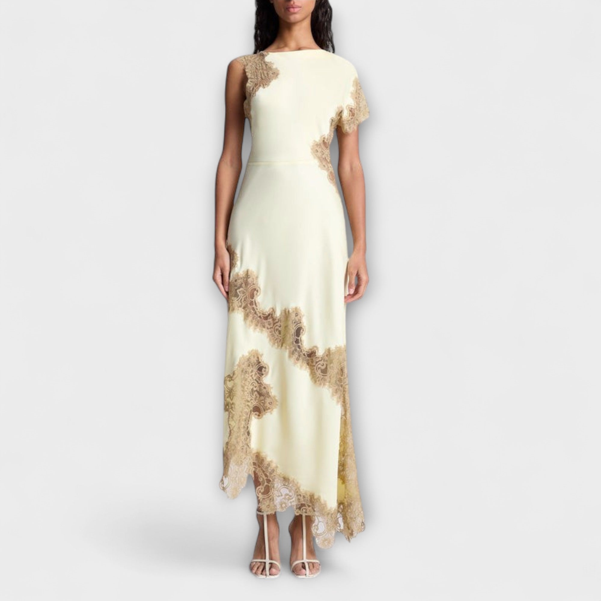 Margaret - Maxi Kjole med Satin og Blonde Detaljer