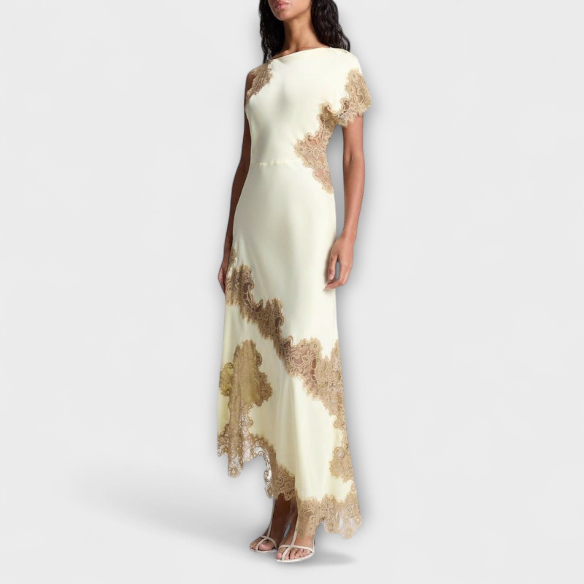 Margaret - Maxi Kjole med Satin og Blonde Detaljer