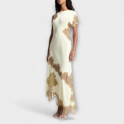 Margaret - Maxi Kjole med Satin og Blonde Detaljer