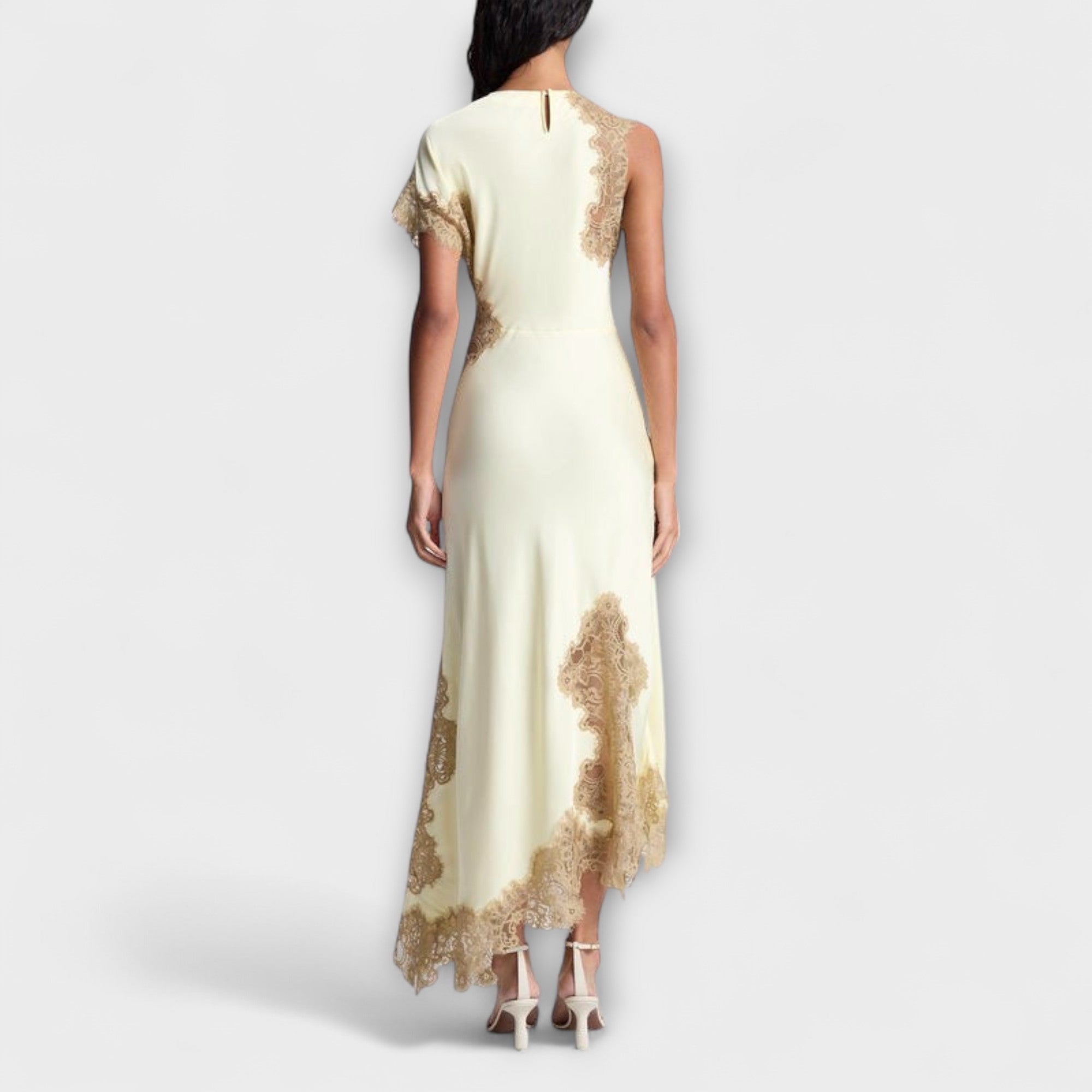 Margaret - Maxi Kjole med Satin og Blonde Detaljer