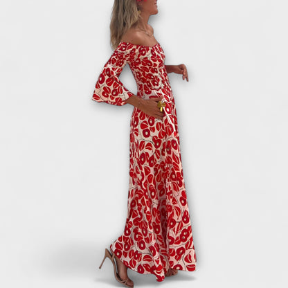 Bella - Off-Shoulder Kjole med Havblomster