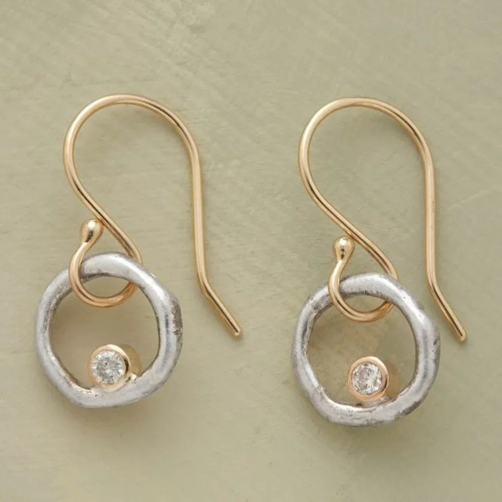 Vintage Guld- og Sølv Zirconia Stud Øreringe