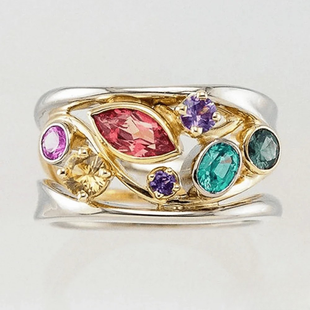 Vintage Ring med Guld- og Sølvfarvet Zirkonia