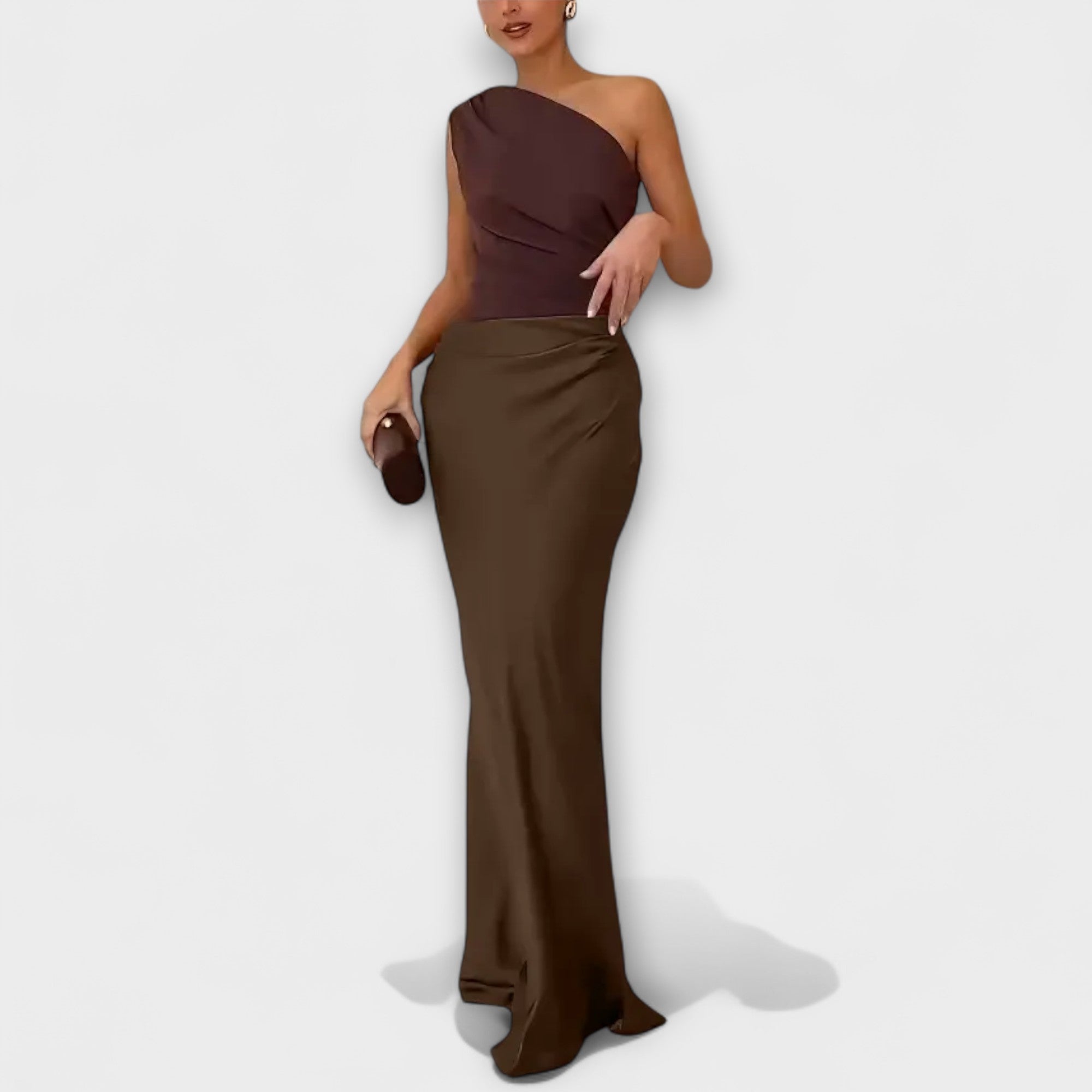 Elegant En-Skulder Plisseret Maxi Kjole
