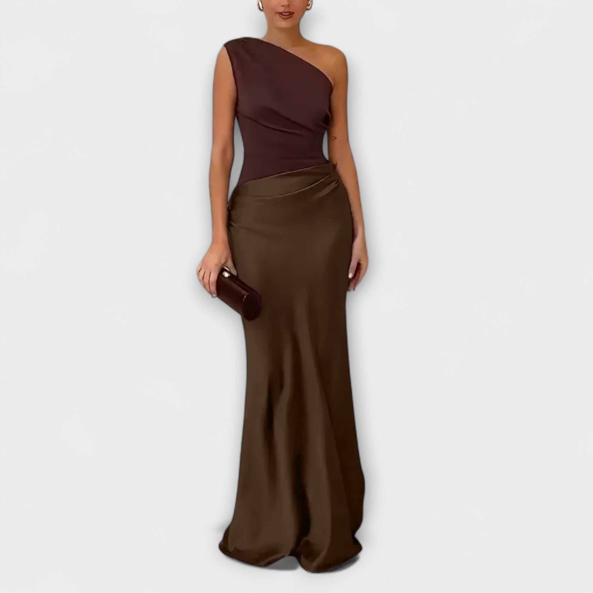 Elegant En-Skulder Plisseret Maxi Kjole