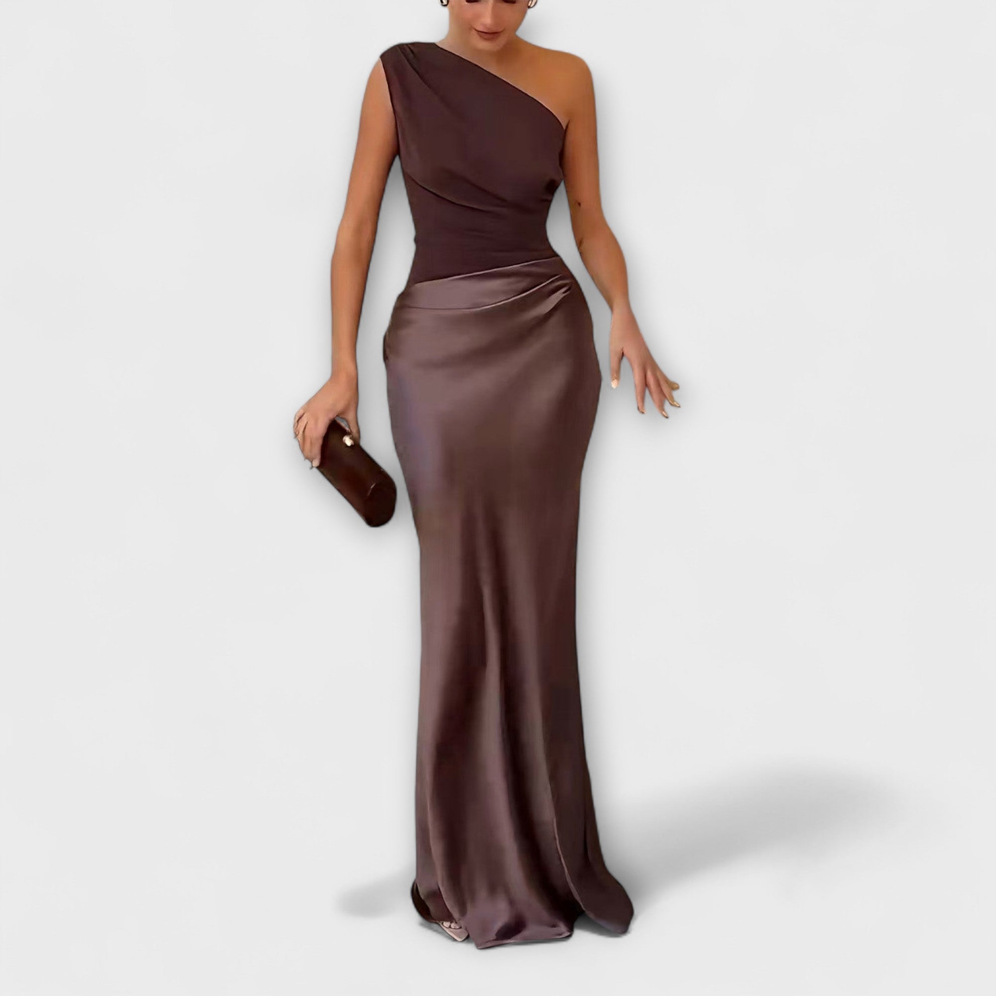 Elegant En-Skulder Plisseret Maxi Kjole