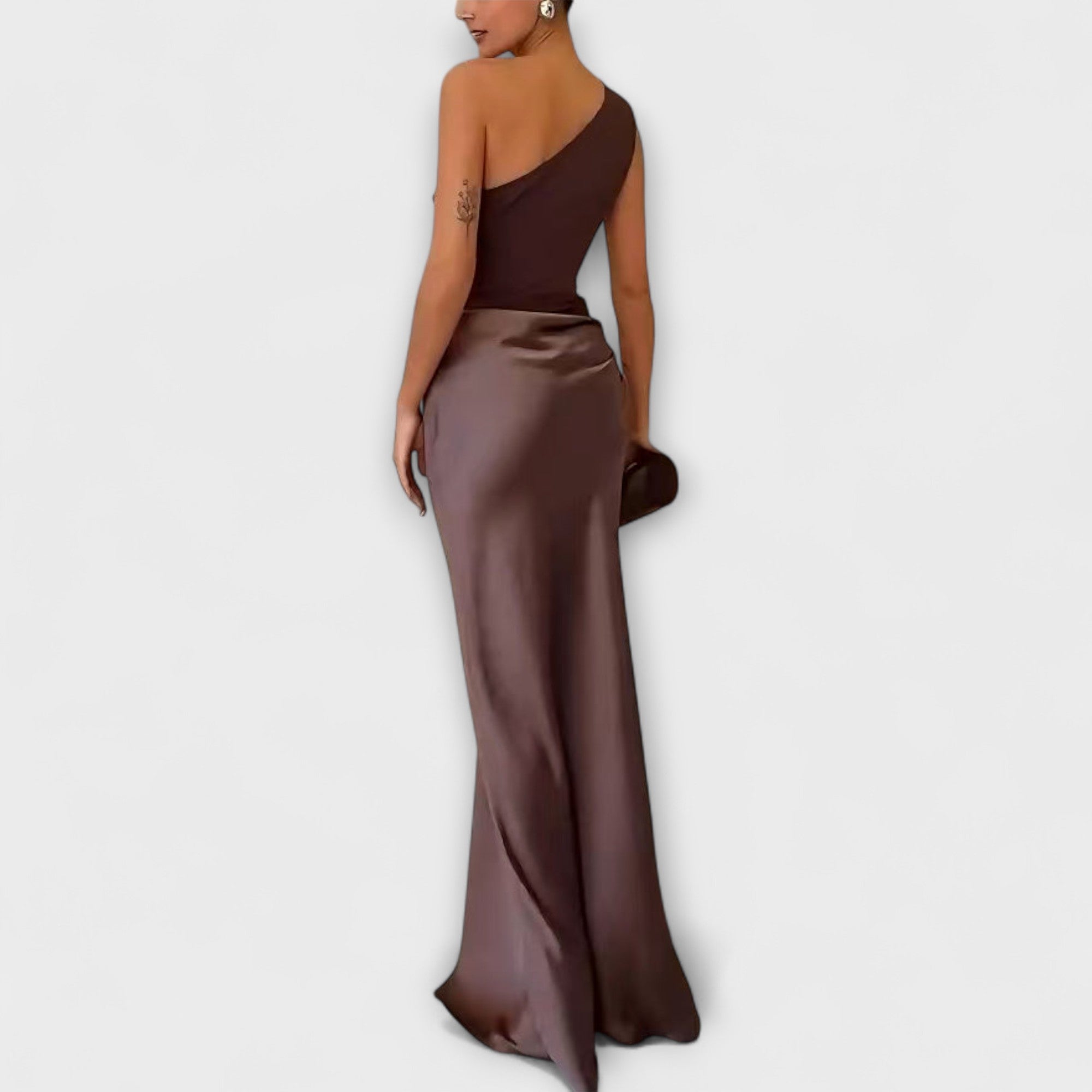 Elegant En-Skulder Plisseret Maxi Kjole