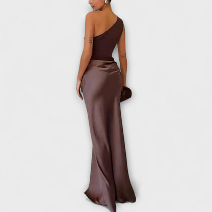 Elegant En-Skulder Plisseret Maxi Kjole