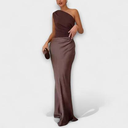 Elegant En-Skulder Plisseret Maxi Kjole