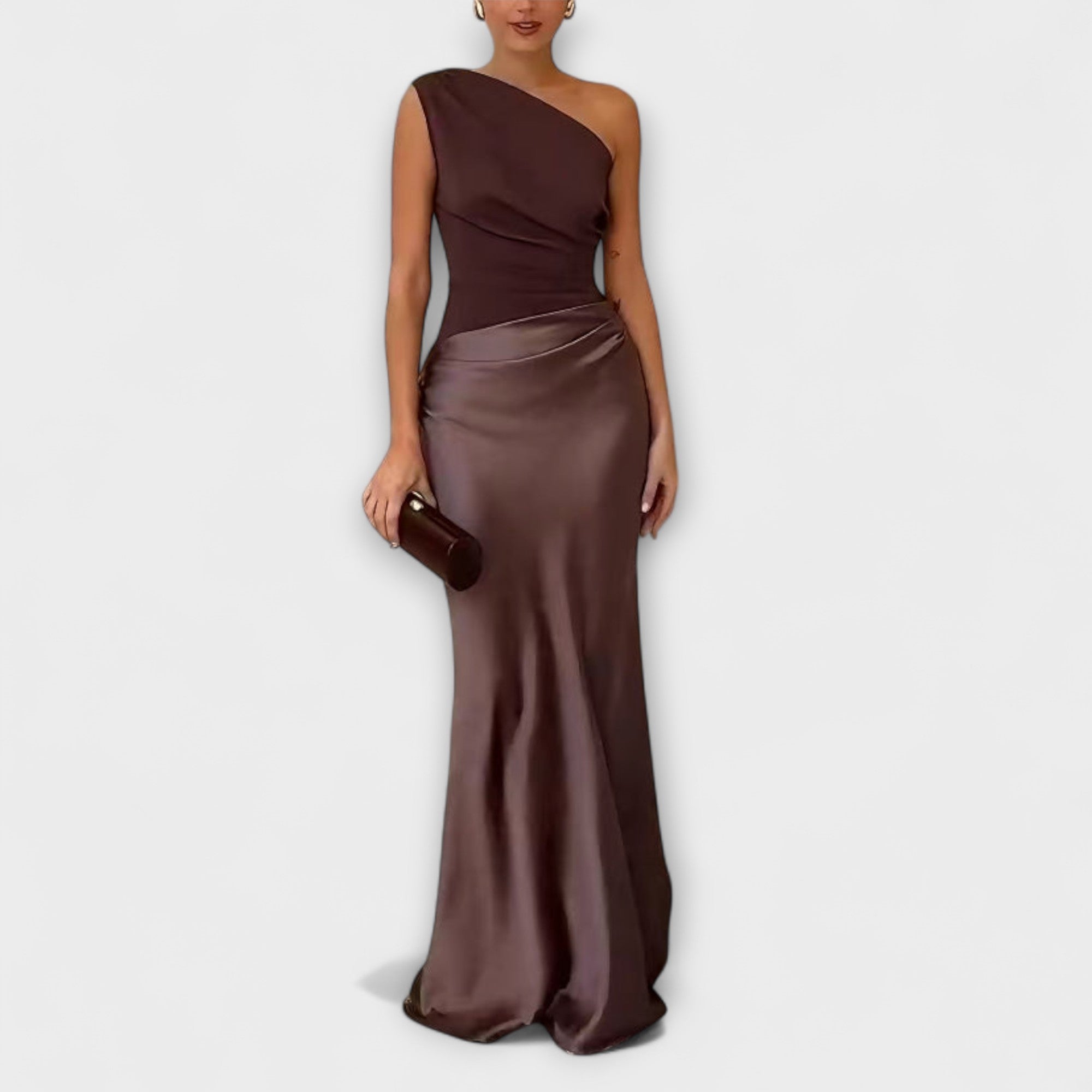 Elegant En-Skulder Plisseret Maxi Kjole