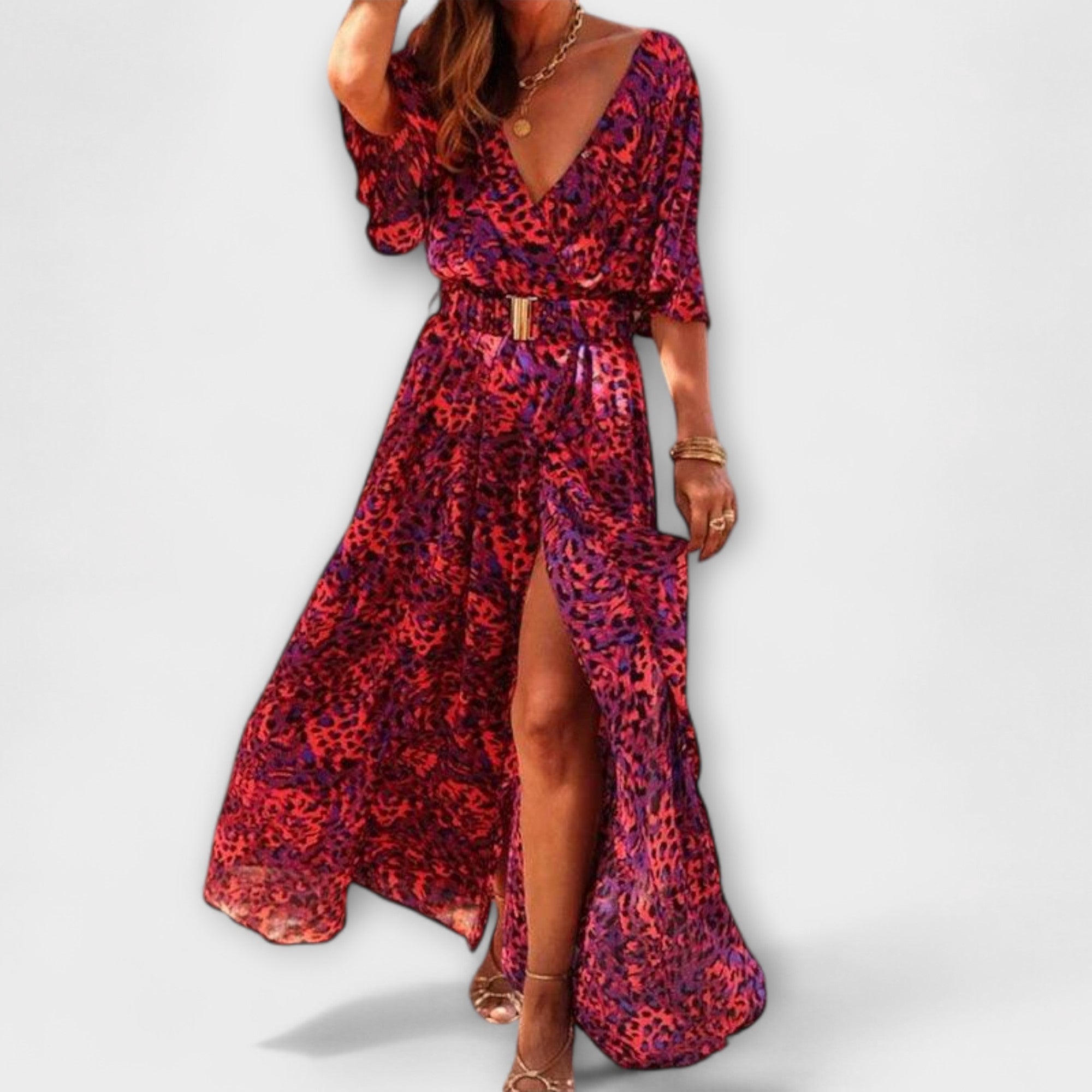 Sabine - Stilfuld Wrap Maxi Kjole med Flydende Design