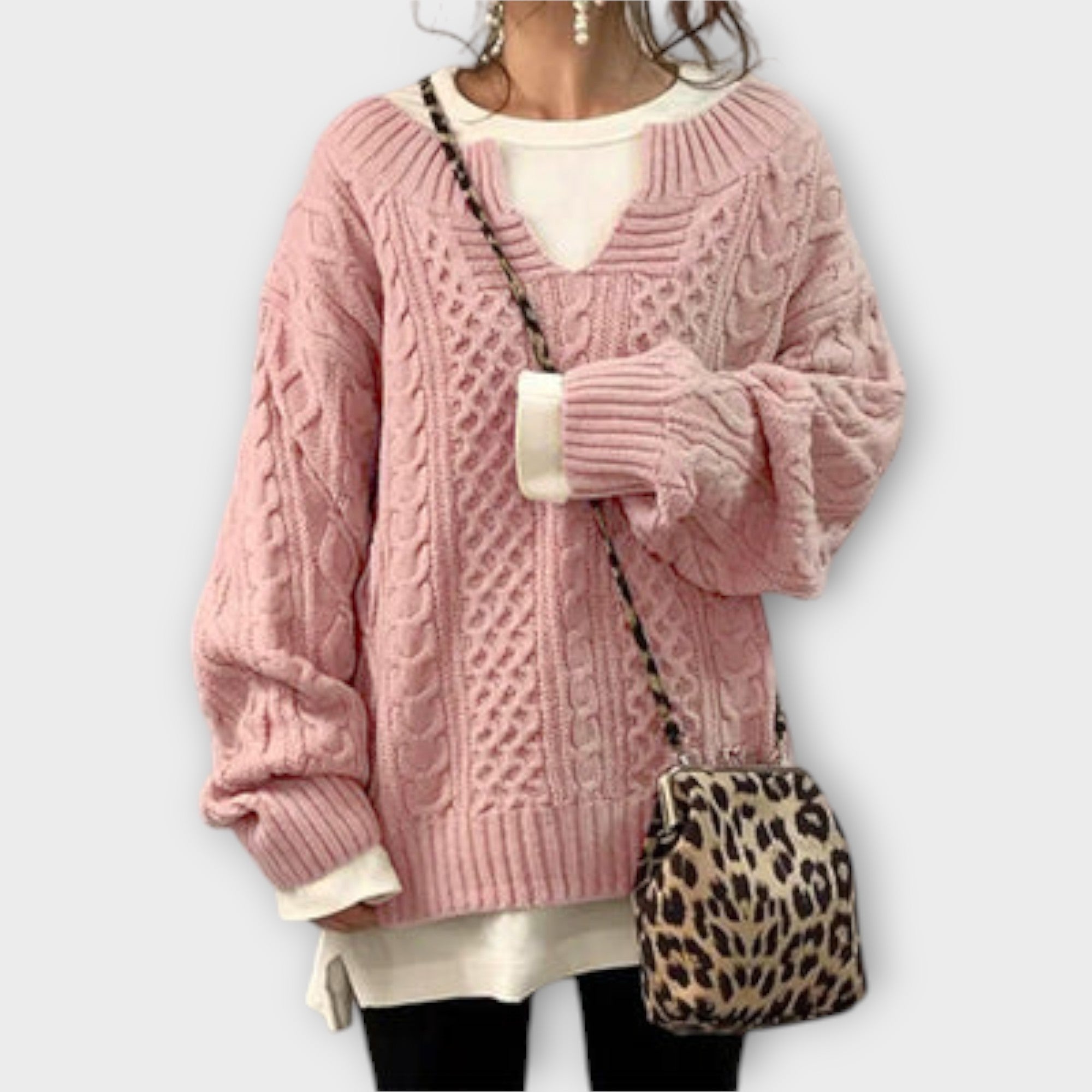 Oversized Strik Sweater med Kabelmønster