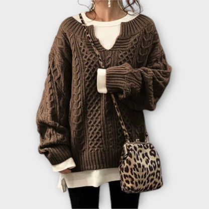 Oversized Strik Sweater med Kabelmønster