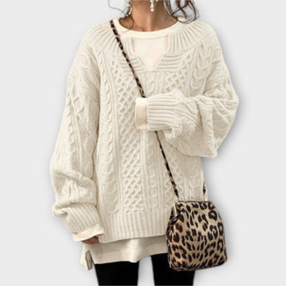 Oversized Strik Sweater med Kabelmønster