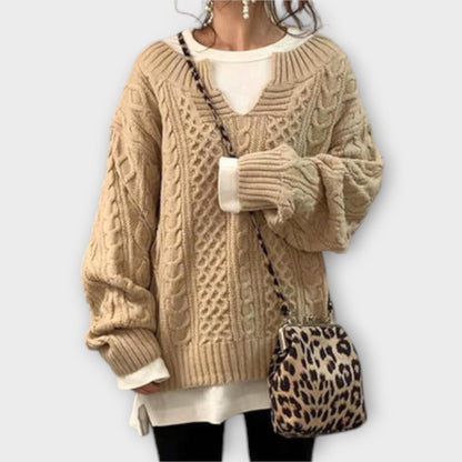 Oversized Strik Sweater med Kabelmønster