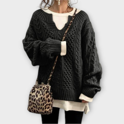 Oversized Strik Sweater med Kabelmønster