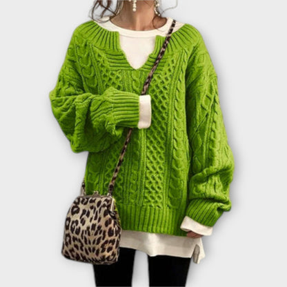 Oversized Strik Sweater med Kabelmønster
