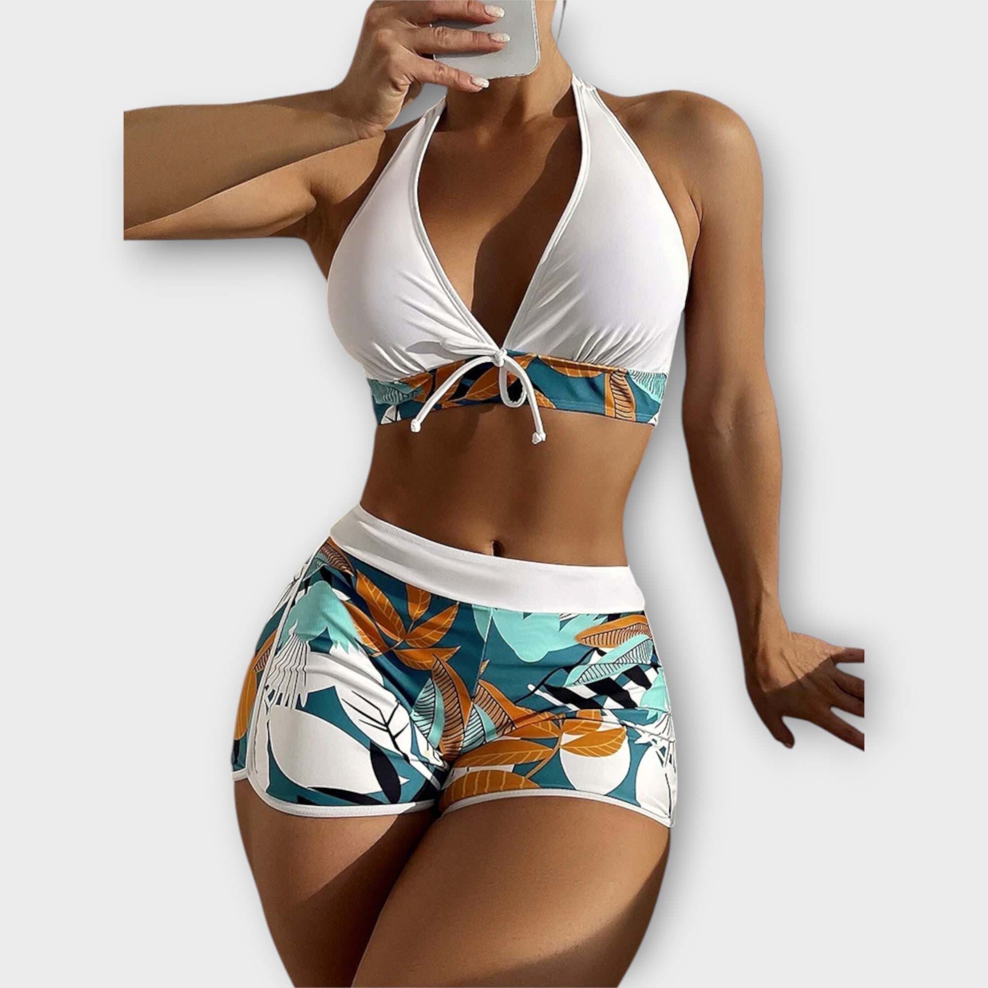 Højtaljet Halter Bikini Sæt