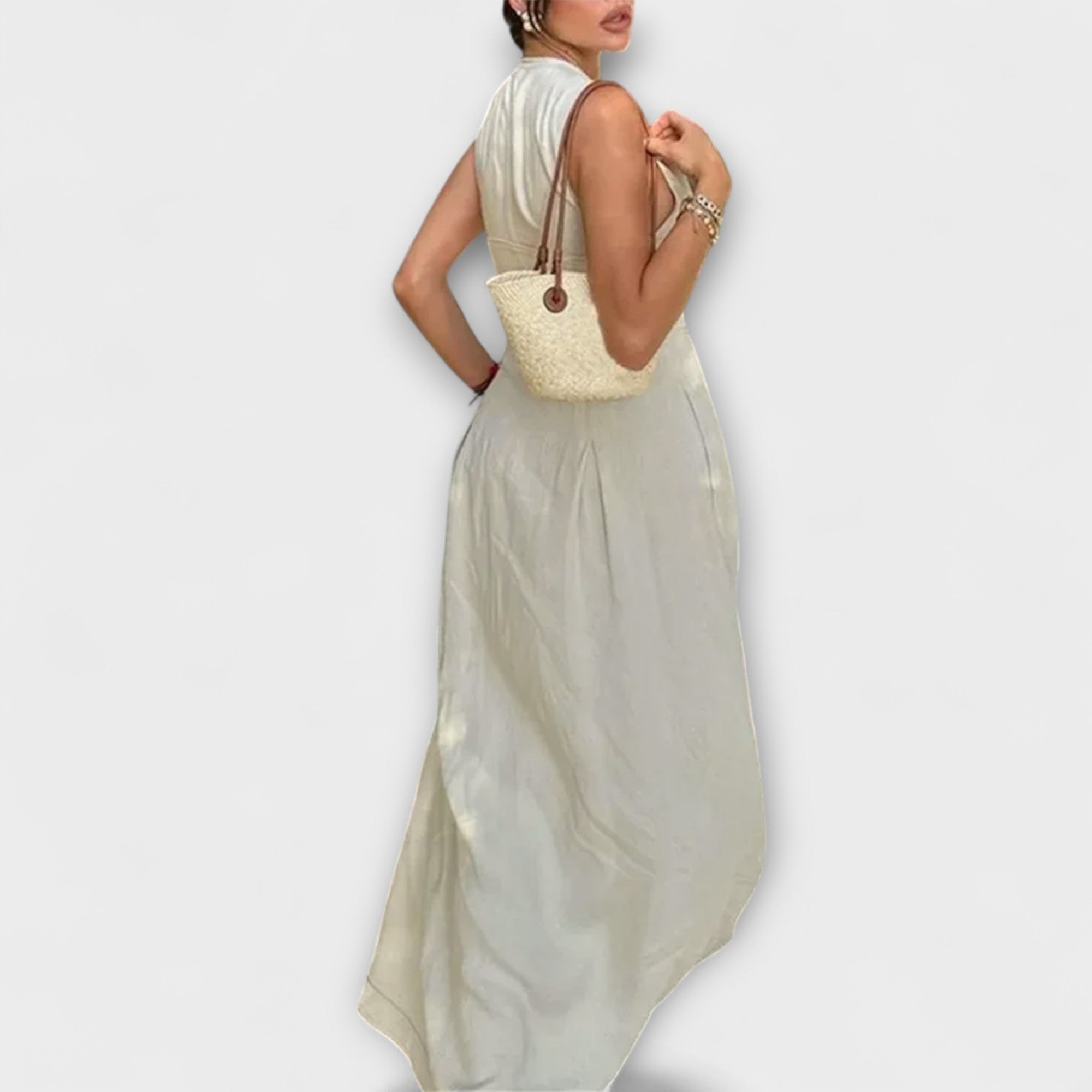 Ærmeløs Plisseret Bodycon Midi Kjole