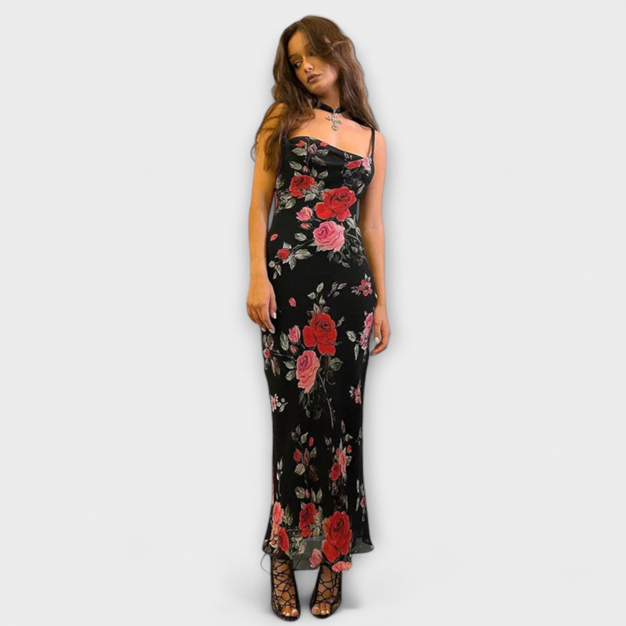 Blomstermønster Spaghetti Strop Bodycon Kjole