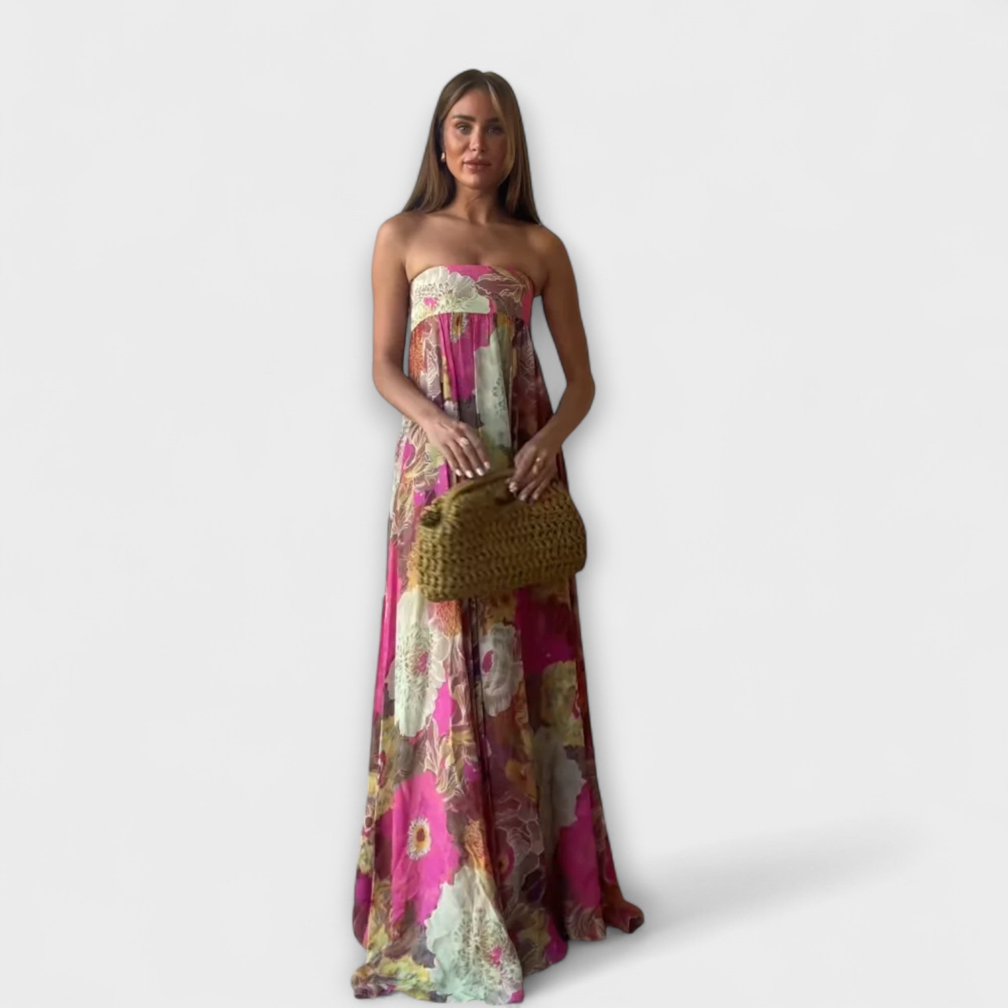 Chic Retro Strapless Plisseret Maxi Kjole