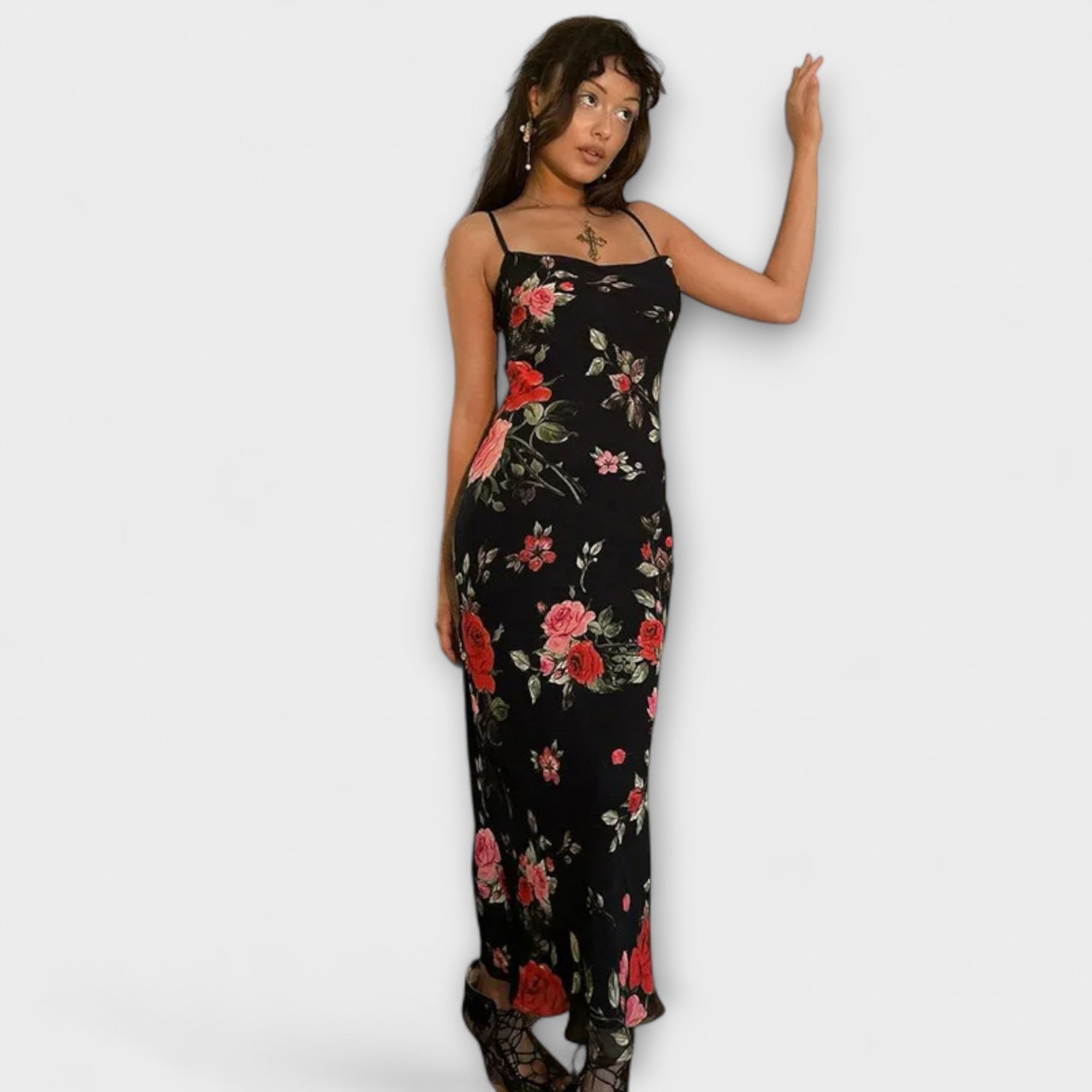 Blomstermønster Spaghetti Strop Bodycon Kjole