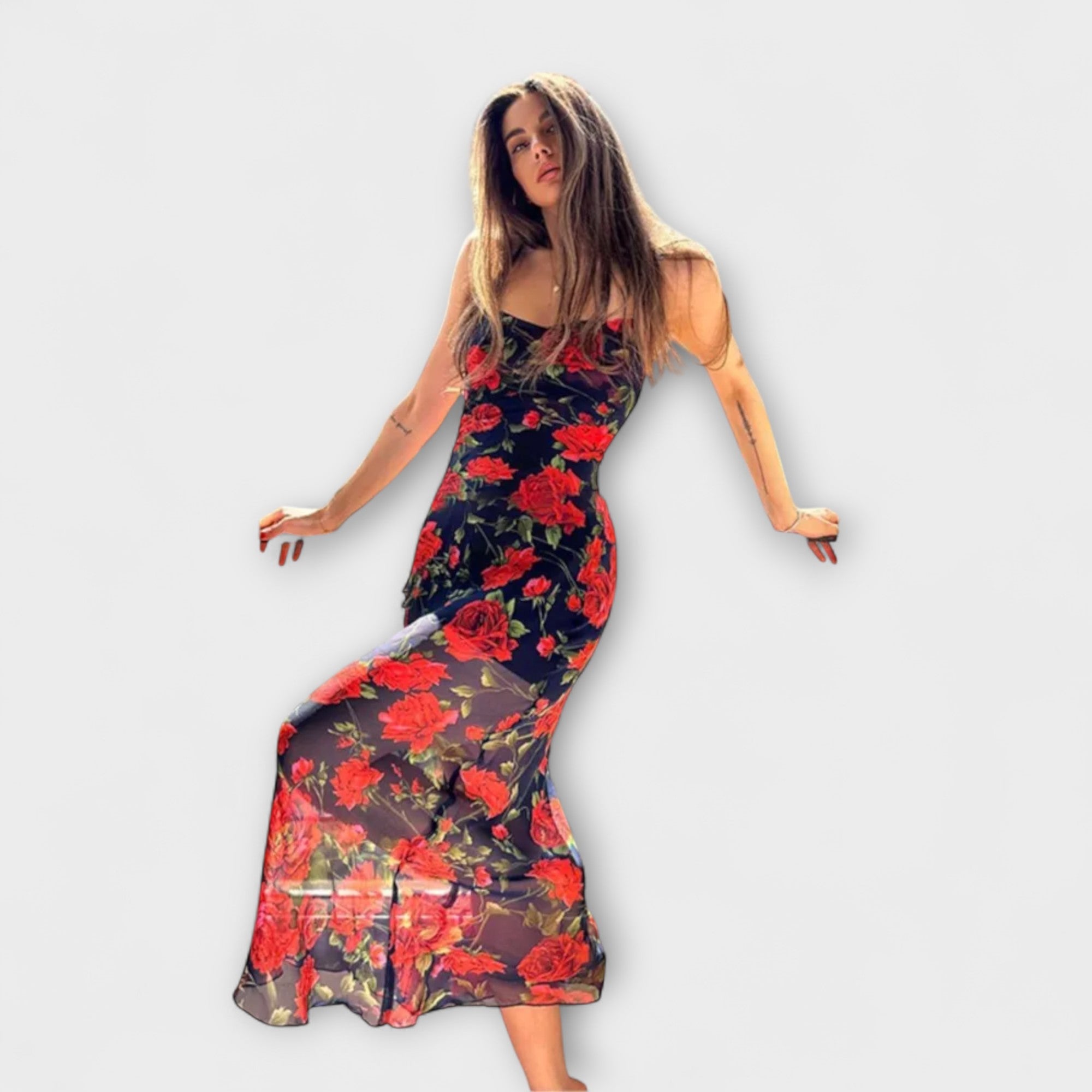 Blomstermønster Spaghetti Strop Bodycon Kjole