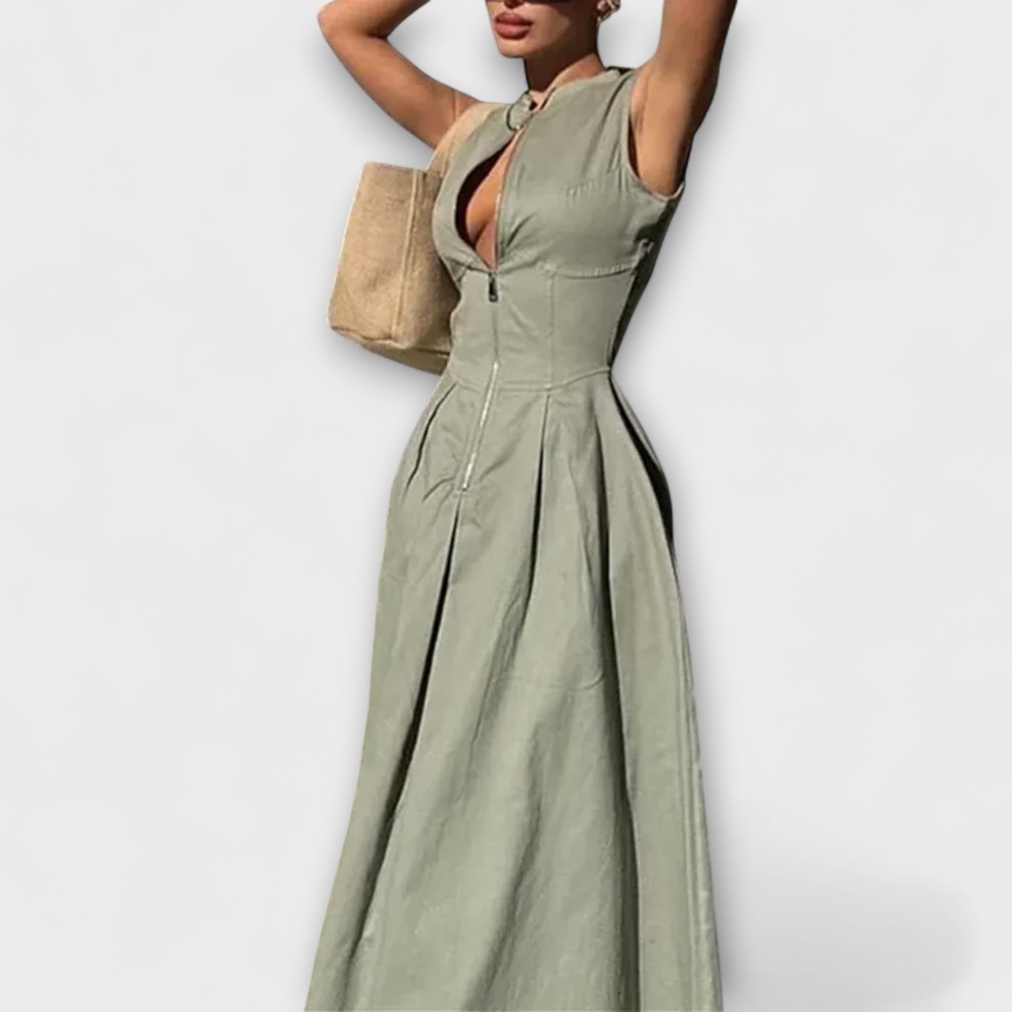 Ærmeløs Plisseret Bodycon Midi Kjole